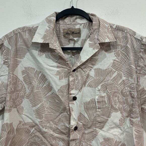 Blue Hawaii Tropical Print Button Up Shirt Palm Leaf Turtle Men’s Size Medium - Picture 2 of 5